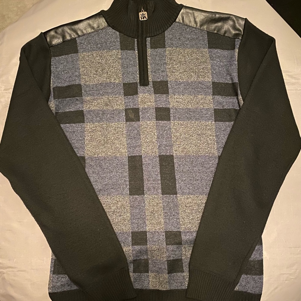 Mens RED APE Plaid Mock-neck Sweater